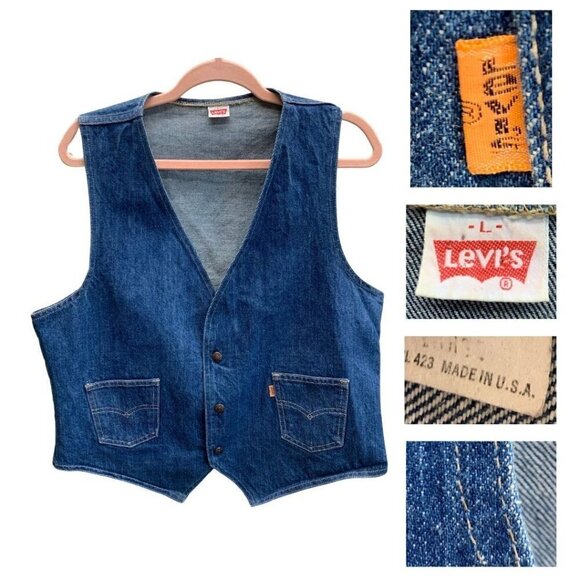 Levi's 70s Vintage Orange Tab Single Thread Stitching USA Made Vest Large